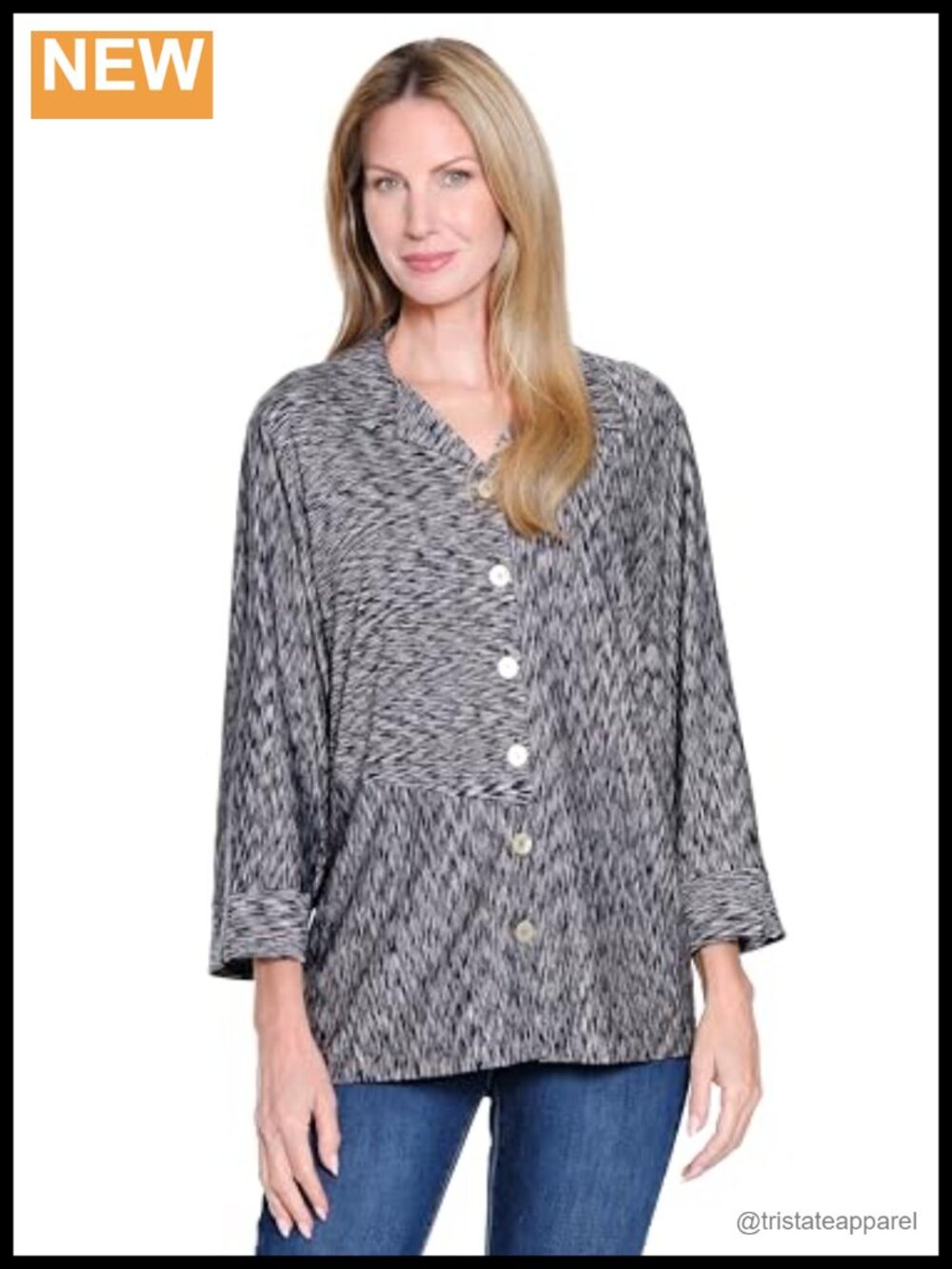 Women's Knit Button Front Blouse 3/4 Sleeve